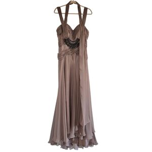 Coli Couture Taupe Evening Gown Sleeveless Embellished Maxi